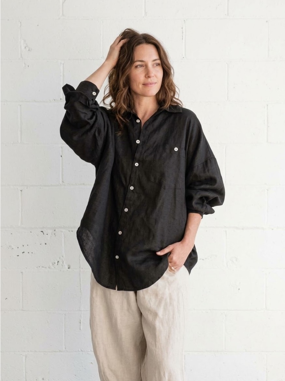 Maiwa Chandigarh Shirt heavy weight linen Oversized Button-Up Shirt One Size